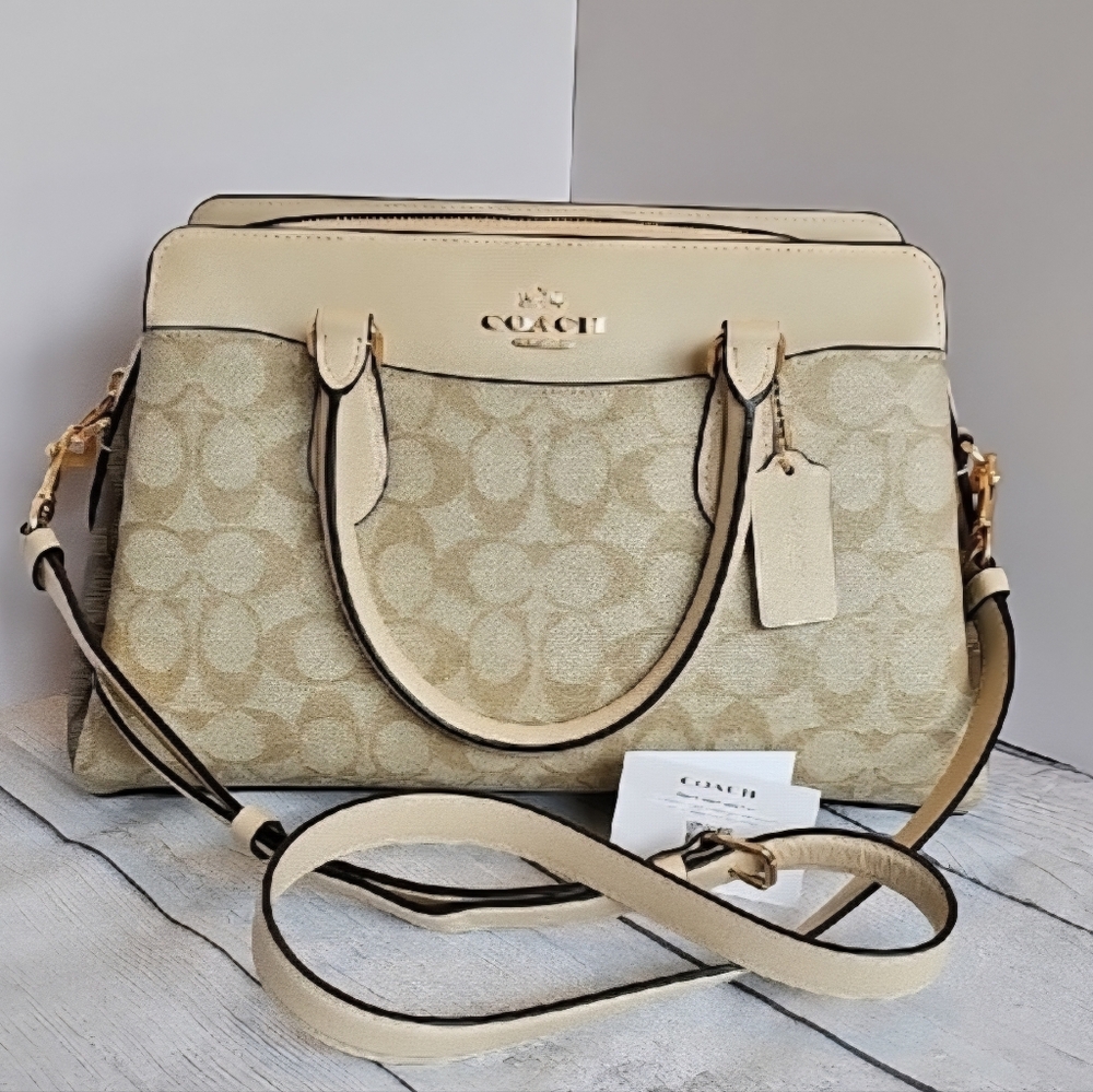 NWOT Coach Darcie Carryall Crossbody Leather Beige Satchel
